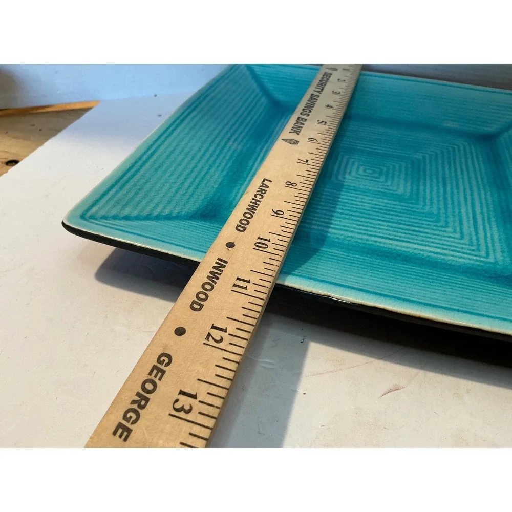 Home Zazen Turquoise Reactive Glaze Square Dinner Plates Set 2 Stoneware 10.5in